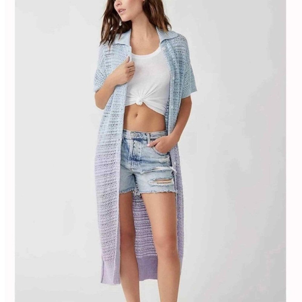 FREE PEOPLE ALICIA OMBRE CROCHET CARDIGAN DUSTER M